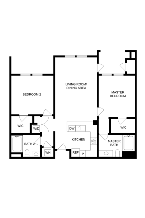 Floor plan for 2 beds, 2 baths, 1129 sqft